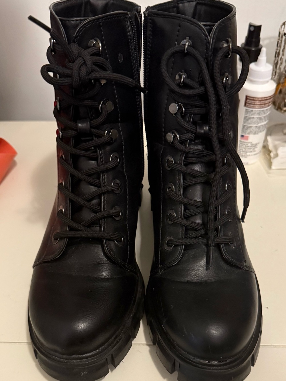 MIA Black Lace-Up Combat Boots with Side Zipper